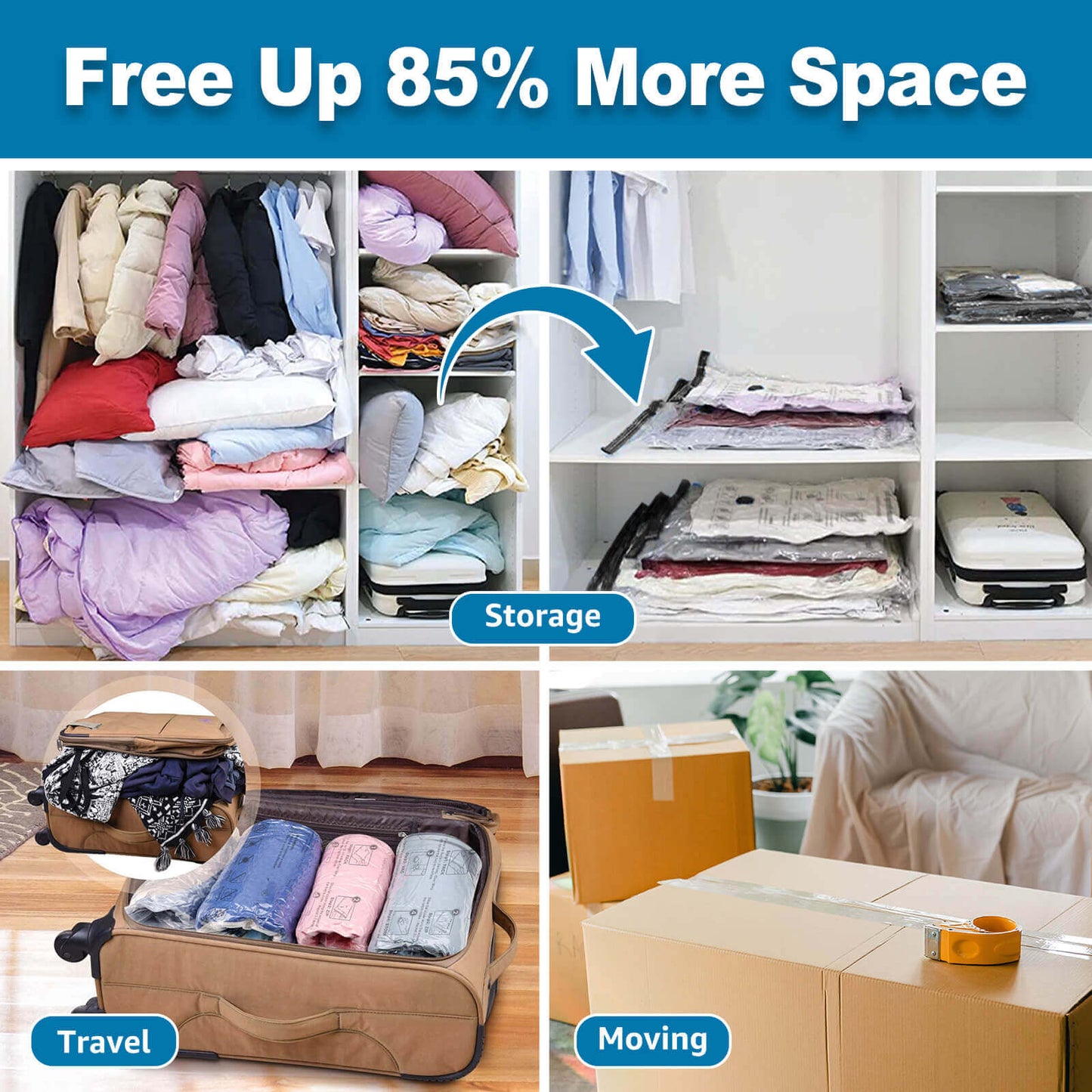 Cubepoint 16 Combo Vacuum Storage Bags with Pump, 4 Jumbo 4 Large 4 Medium 4 Samll Space Saver Storage Bags, Double Zipper Vacuum Seal Bags for Clothes, Comforters, Blankets