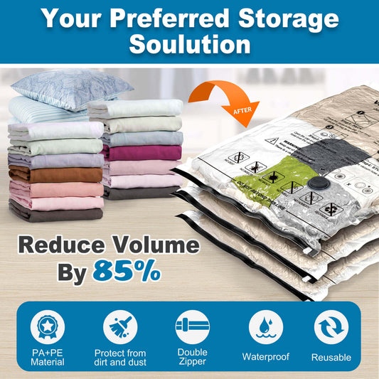 Cubepoint 15 Pack Space Bags Vacuum Storage Bags,1 X-Jumbo 2 Jumbo 5 Large 2 Medium 2 Small Vacuum Seal Bags for Clothes,Save Space for Comforters, Blanket Storage