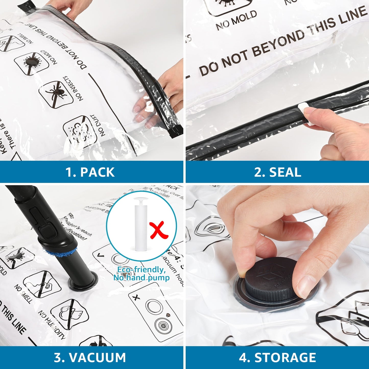 30 Pack Vacuum Storage Bags Space Saver Bags (4 Jumbo/4 Large/6 Medium/6 Small/10 Roll) Compression for Comforters and Blankets Sealer Clothes Storage