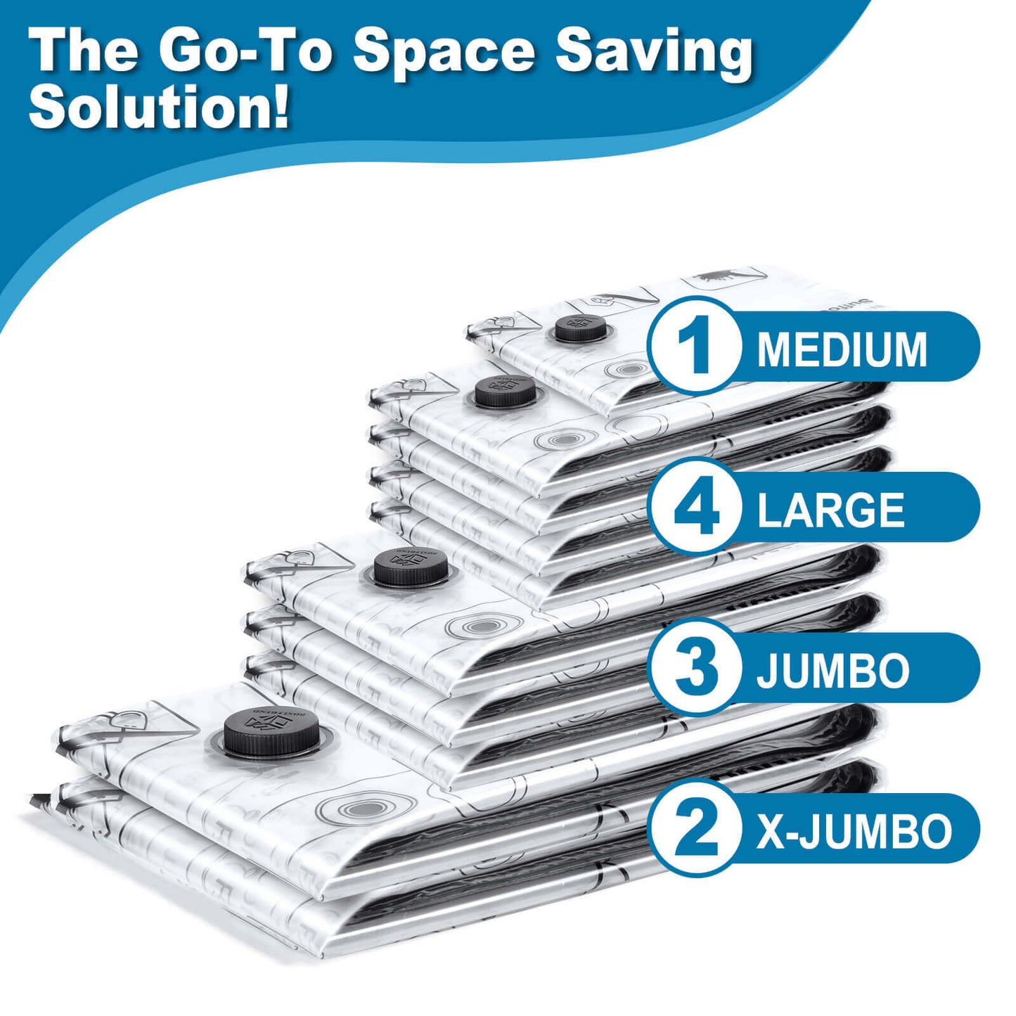 Cubepoint 10 Combo Vacuum Storage Bags, 2 X-Jumbo 3 Jumbo 4 Large 1 Medium Space Saver Storage Bags, Airtight Double Zipper Vacuum Seal Bags for Clothes, Comforters, Blankets