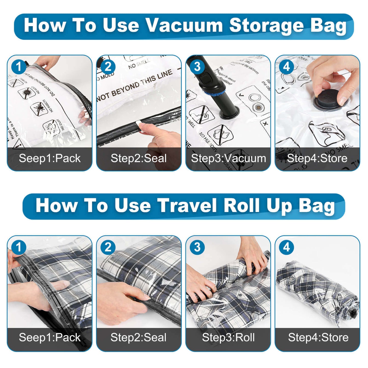 Cubepoint 45 Pack Vacuum Storage Bags Space Saver Bags (5 X-Jumbo/10 Jumbo/10 Large/10 Medium/10 Small) Compression for Comforters and Blankets Sealer Clothes Storage