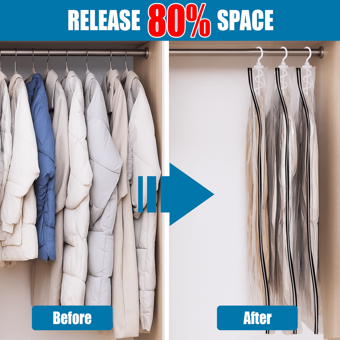 Cubepoint 8 Pack Hanging Vacuum Storage Bags(28 X 47 in), Hanging Vacuum Space Saver Clear Bags for Clothes, Suits, Dress, Jackets