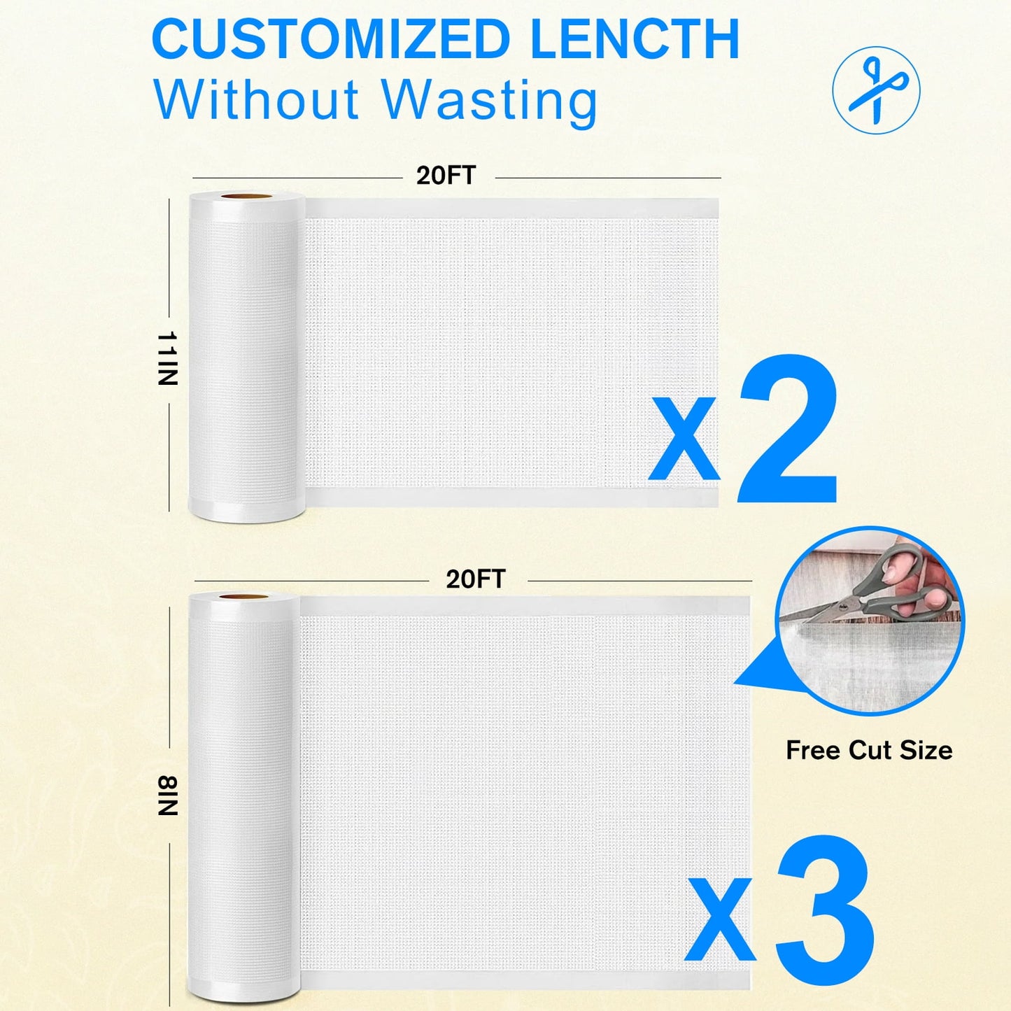 Cubepoint 3 Rolls (8" x 20') and 2 Rolls (11" x 20') Vacuum Sealer Bags,Vacuum seal Bags,Vacuum Sealer Rolls,Seal a Meal Bags