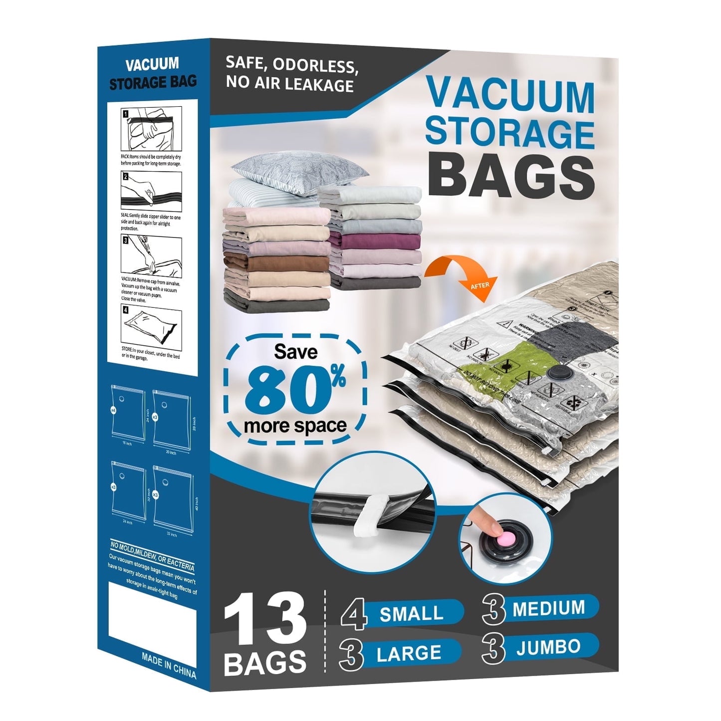 Cubepoint 13 Pack Vacuum Storage Bags, 3 Jumbo 3 Large 3 Medium 4 Small Space Bags, Vacuum Seal Bags for Clothing, Comforters, Blankets
