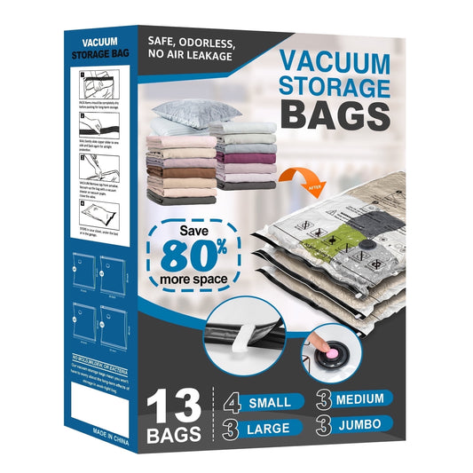 Cubepoint 13 Pack Vacuum Storage Bags, 3 Jumbo 3 Large 3 Medium 4 Small Space Bags, Vacuum Seal Bags for Clothing, Comforters, Blankets