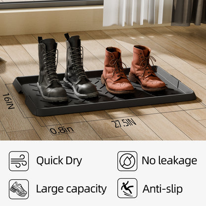 Cubepoint 2PCS Large Rubber Boot Tray, Waterproof Non-Slip Doormat for Entryway, All-Weather Versatile Pet Food Mats Tray with Raised Edge, 27.5"x16" Boot Mat Tray for Shoe Organizer Indoor/Outdoor
