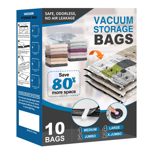 Cubepoint 10 Combo Vacuum Storage Bags, 2 X-Jumbo 3 Jumbo 4 Large 1 Medium Space Saver Storage Bags, Airtight Double Zipper Vacuum Seal Bags for Clothes, Comforters, Blankets
