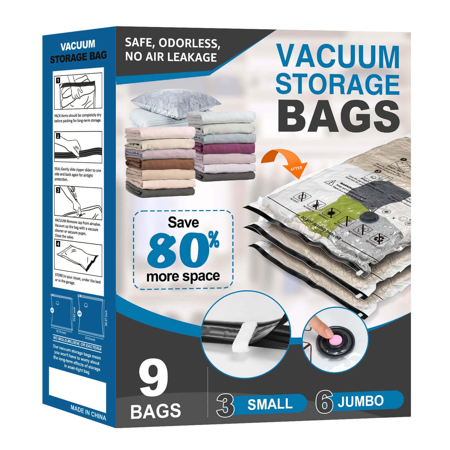 Cubepoint 9 Pack Vacuum Storage Bags, 6 Jumbo 3 Small Space Saver Bags, Airtight Vacuum Sealed Bags for Clothes, Comforters, Blankets