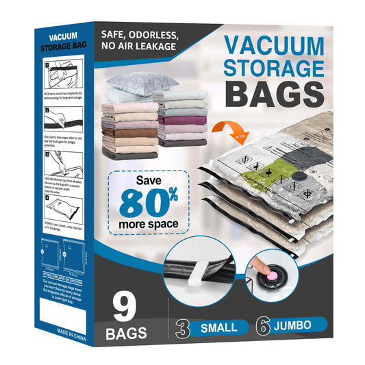 Cubepoint 9 Pack Vacuum Storage Bags, 6 Jumbo 3 Small Space Saver Bags, Airtight Vacuum Sealed Bags for Clothes, Comforters, Blankets