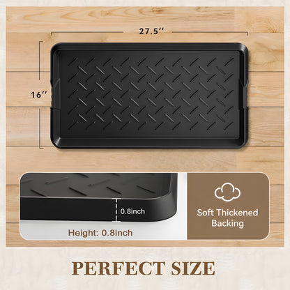 Cubepoint 2PCS Large Rubber Boot Tray, Waterproof Non-Slip Doormat for Entryway, All-Weather Versatile Pet Food Mats Tray with Raised Edge, 27.5"x16" Boot Mat Tray for Shoe Organizer Indoor/Outdoor