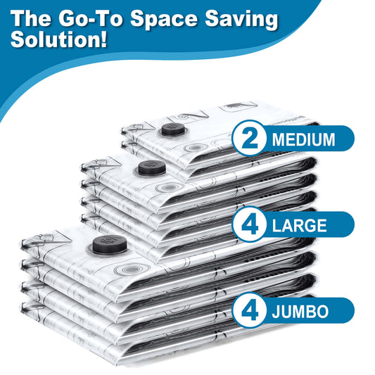 Cubepoint 10 Combo Vacuum Storage Bags, 4 Jumbo 4 Large 2 Medium Instant Space Saver Storage Bags, Airtight Double Zipper Vacuum Seal Bags for Clothes, Comforters, Pillows