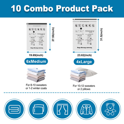 Cubepoint 10 Pack Vacuum Storage Bags, 6 Large 4 Medium Instant Space Saver Storage Bags for Comforters, Blankets, Clothes Storage
