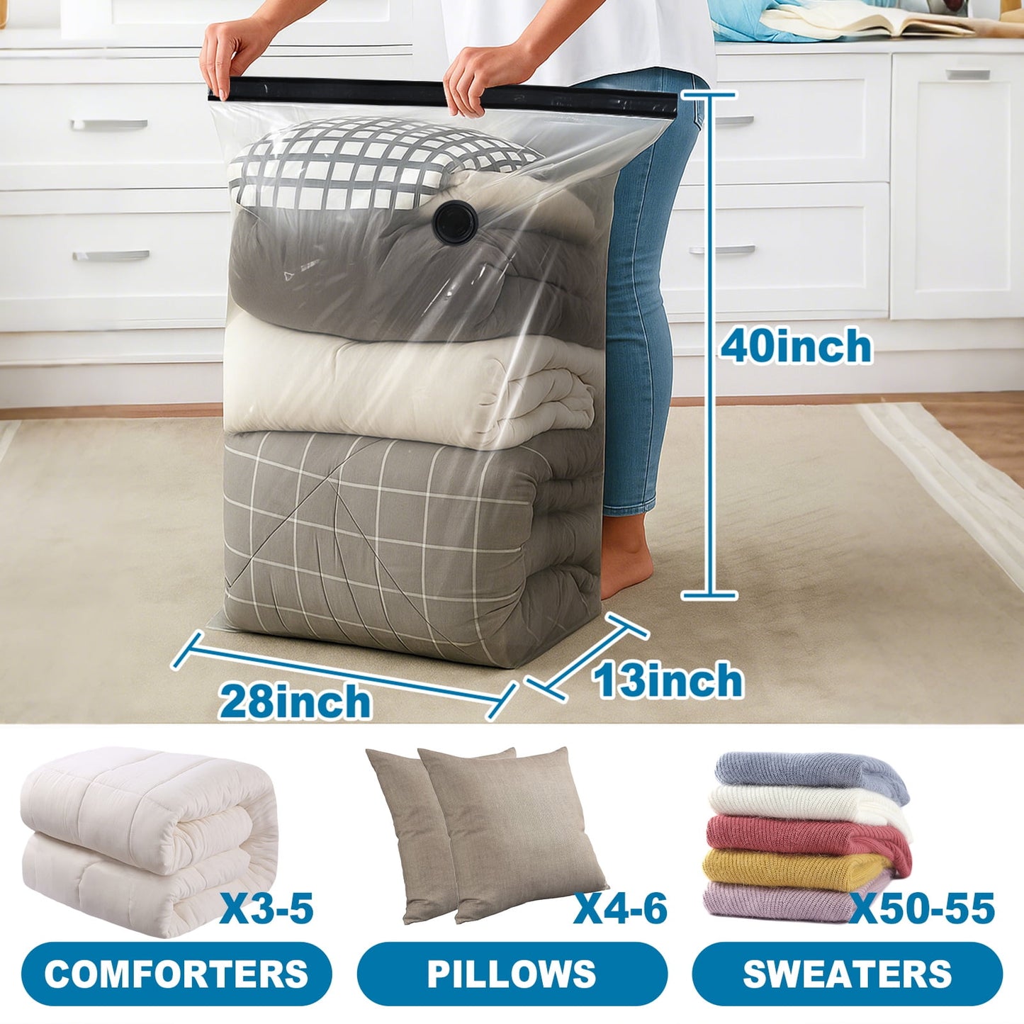 Cubepoint 14 Jumbo Cube Instant Space Saver Storage(27.5 X 12.6 X 39.35 in) , Vacuum Storage Bags, Extra Large Vacuum Seal Bags for Clothing