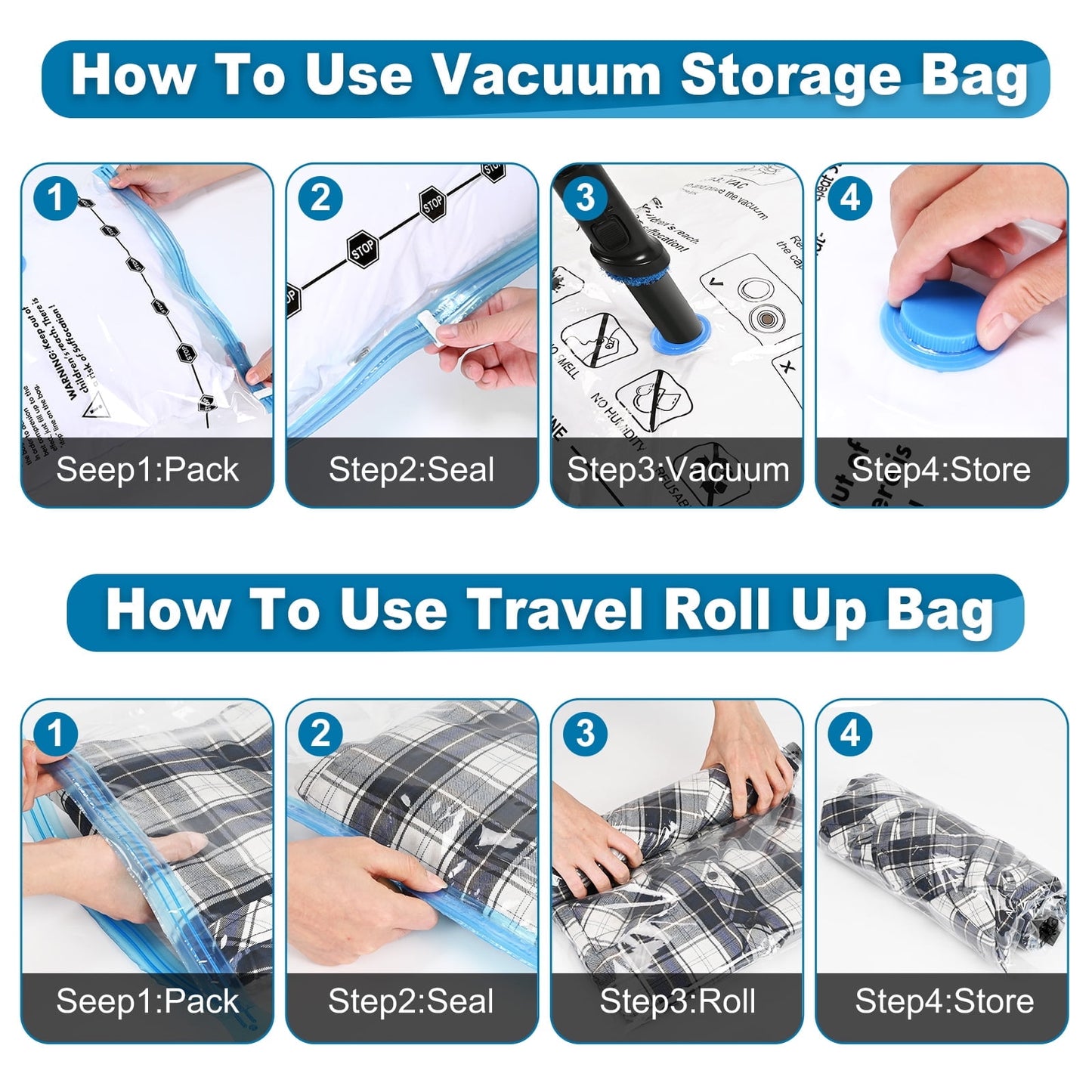 Cubepoint 12 Jumbo Vacuum Storage Bags, Space Saver Bags, Vacuum Bags, Airtight Double Zipper Vacuum Seal Bags for Clothes, Comforters, Blankets