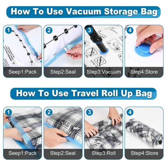 Cubepoint 25 Pack Space Bags Vacuum Storage Bags,5 Jumbo 5 Large 5 Medium 5 Small 5 Roll up Bags Space Saver Bags for Travel, Vacuum Bags for Clothes, Quilts, Pillows, Comforters