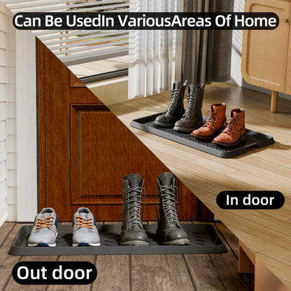 Cubepoint 2PCS Large Rubber Boot Tray, Waterproof Non-Slip Doormat for Entryway, All-Weather Versatile Pet Food Mats Tray with Raised Edge, 27.5"x16" Boot Mat Tray for Shoe Organizer Indoor/Outdoor