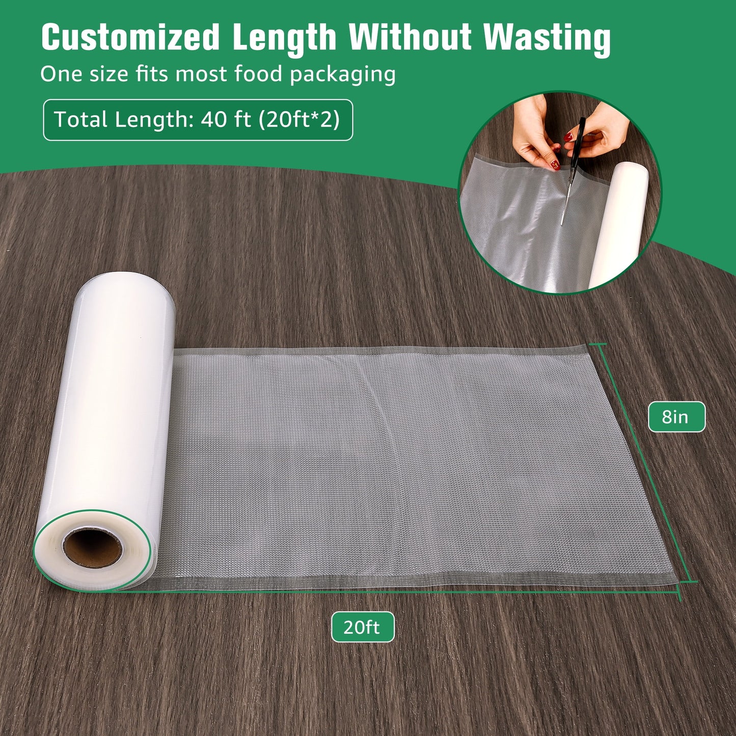 Cubepoint Vacuum Sealer Bags for Food (2Pack 8"x20') Food Saver Bags, Seal a Meal Bags,Food Saver Storage Seal a Meal
