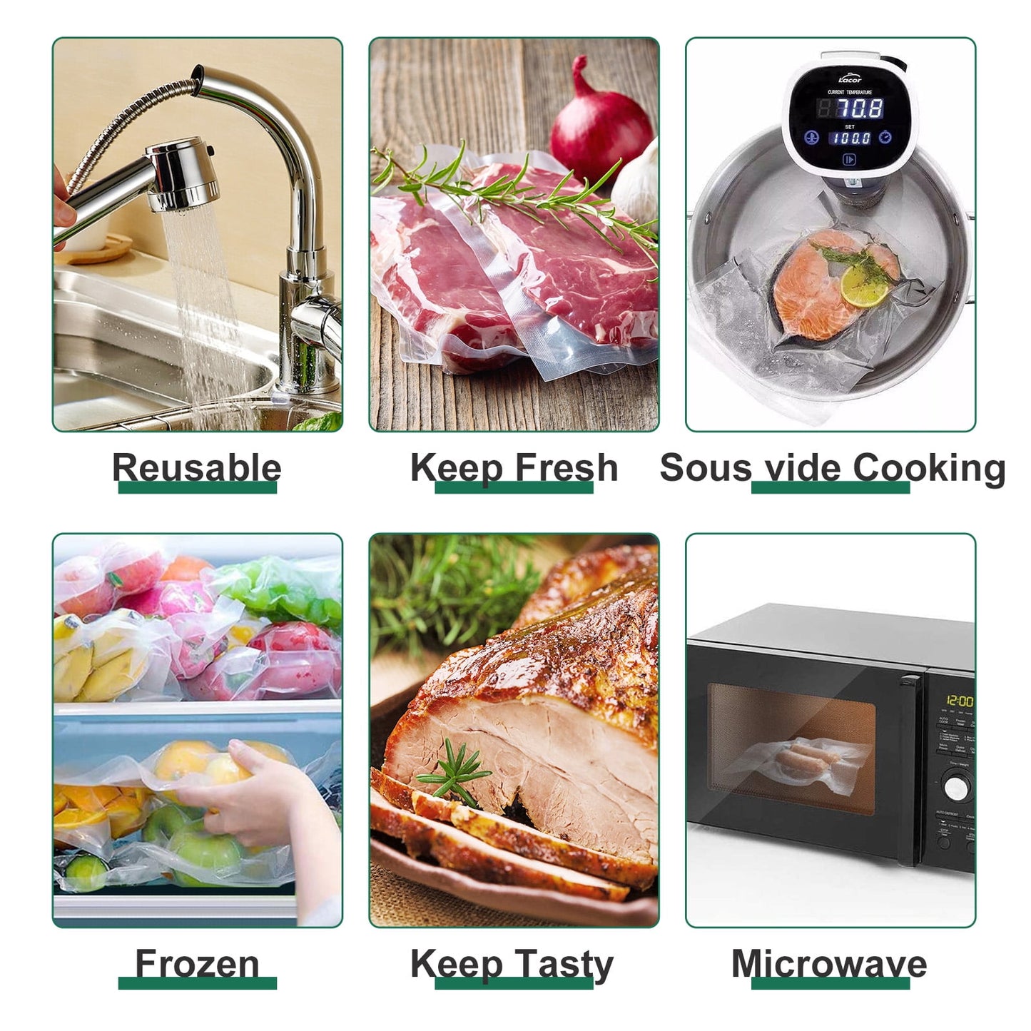 Cubepoint Vacuum Sealer Bags for Food Saver,11"x 18' 2 Rolls Food Saver Bags for Sealer,Vacuum Seal Bags for Food