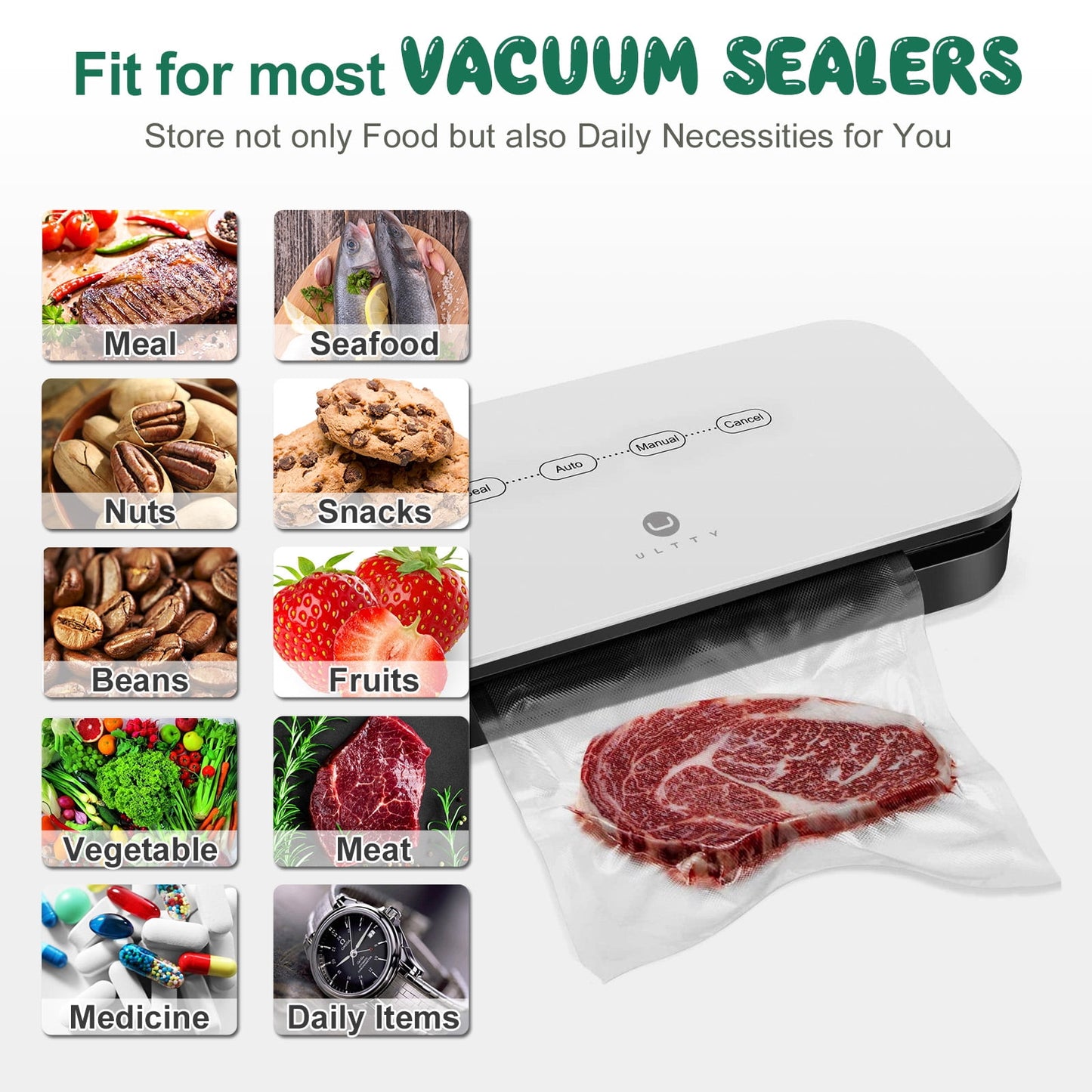 Cubepoint Vacuum Sealer Bags for Food Saver,11"x 18' 2 Rolls Food Saver Bags for Sealer,Vacuum Seal Bags for Food