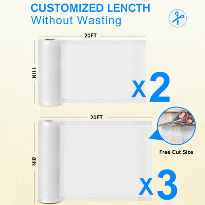 Cubepoint 3 Rolls (8" x 20') and 2 Rolls (11" x 20') Vacuum Sealer Bags,Vacuum seal Bags,Vacuum Sealer Rolls,Seal a Meal Bags