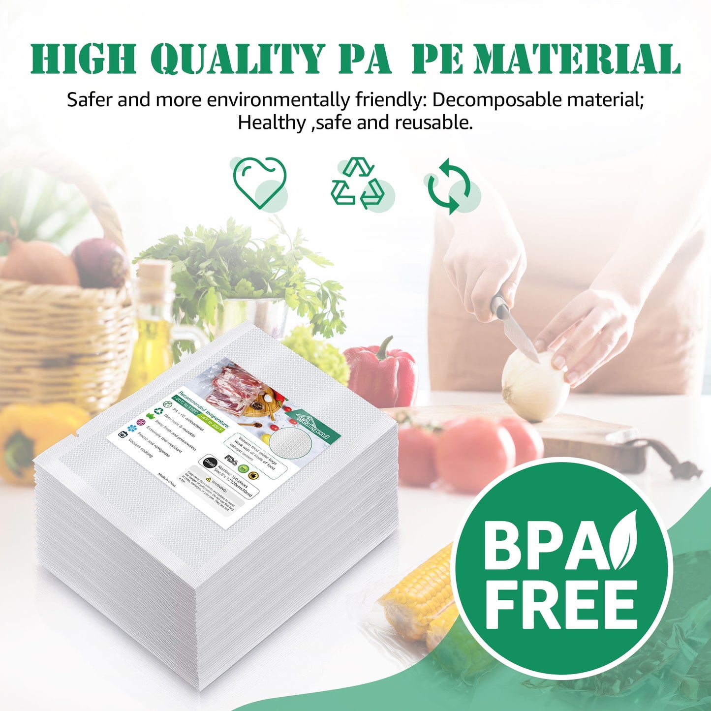 Cubepoint 8"x 12"x150 Vacuum Sealer Bags For Food Saver, Vacuum Seal Food Storage Bags,Pre-cut Seal a Meal Bags