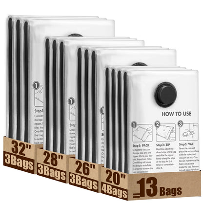 Cubepoint 13 Bags Thick Vacuum Storage Bags, Reusable 3 Jumbo 3 Large 3 Medium 4 Small Vacuum Seal Bags for Travel, Travel Vacuum Bags for Clothing, Comforters, Blankets