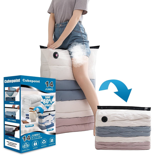 Cubepoint 14 Jumbo Cube Instant Space Saver Storage(27.5 X 12.6 X 39.35 in) , Vacuum Storage Bags, Extra Large Vacuum Seal Bags for Clothing