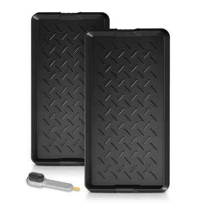 Cubepoint 2PCS Large Rubber Boot Tray, Waterproof Non-Slip Doormat for Entryway, All-Weather Versatile Pet Food Mats Tray with Raised Edge, 27.5"x16" Boot Mat Tray for Shoe Organizer Indoor/Outdoor