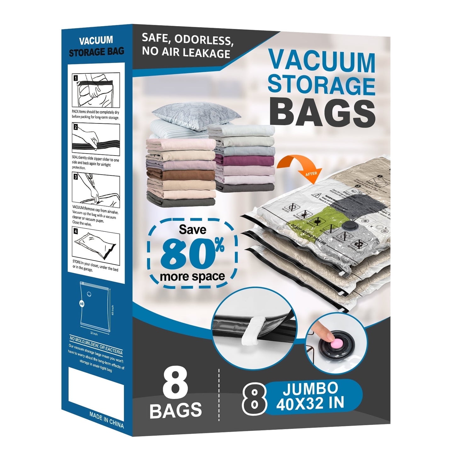 Cubepoint 8 Jumbo Vacuum Storage Bags, Space Saver Bags, Clothes Storage Bags, Airtight Vacuum Sealed Bags for Clothes, Comforters, Blankets