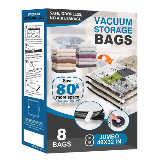 Cubepoint 8 Jumbo Vacuum Storage Bags, Space Saver Bags, Clothes Storage Bags, Airtight Vacuum Sealed Bags for Clothes, Comforters, Blankets