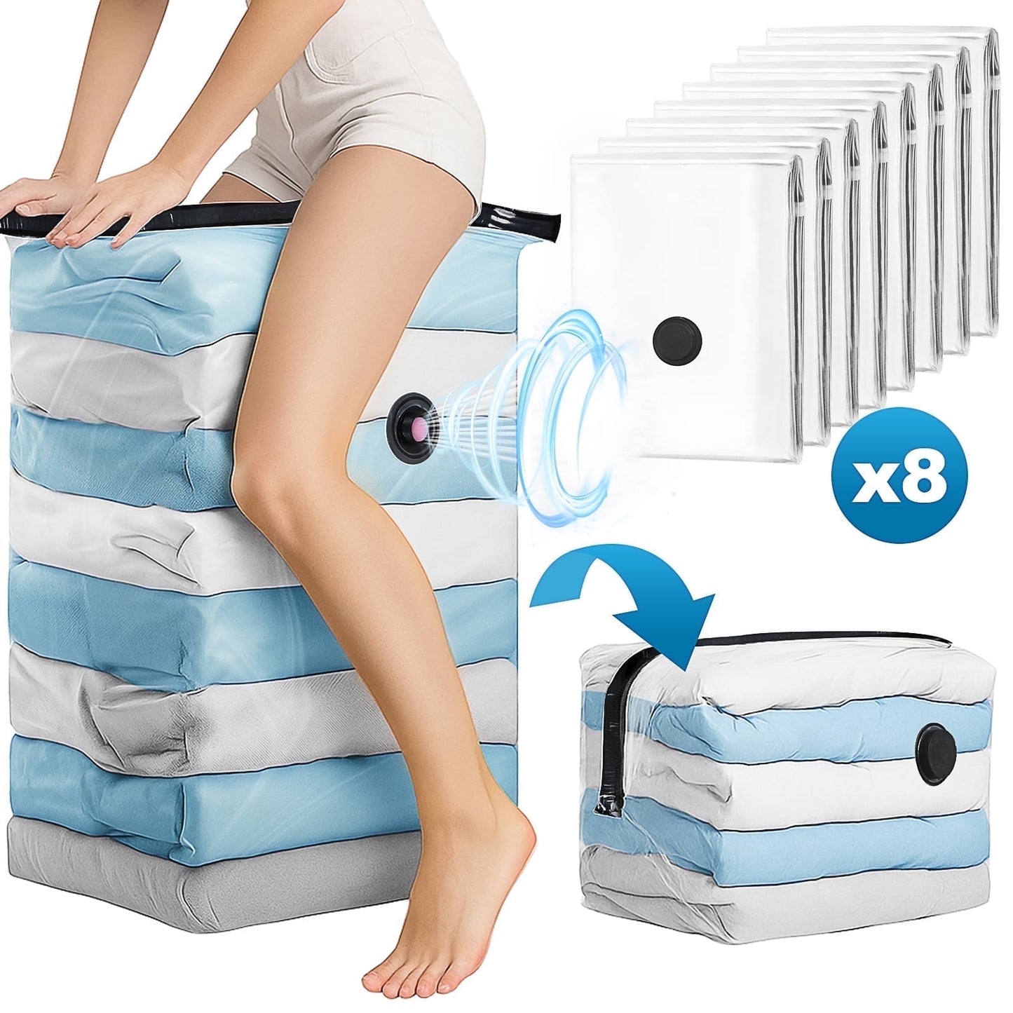 Cubepoint 8 Jumbo Cube Instant Space Saver Storage(27.5 X 12.6 X 39.35 in), Vacuum Storage Bags, Extra Large Vacuum Seal Bags for Clothing
