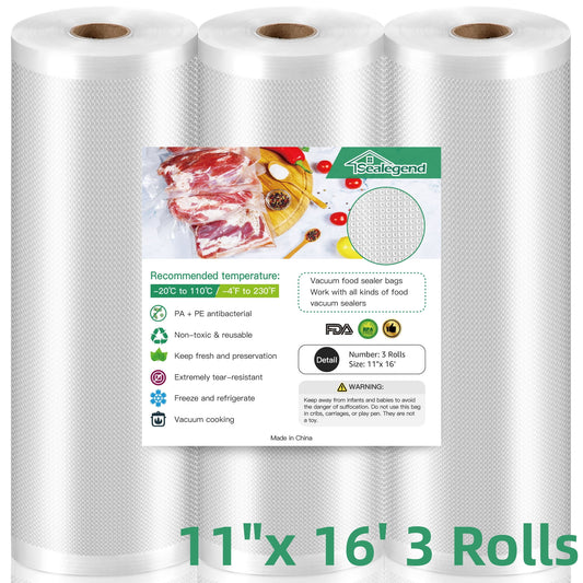 Cubepoint Vacuum Sealer Bags For Food Saver,11"x 16' 3 Rolls,Food Saver Bags,Vacuum Seal Bags for Food, Food Saver Bags for Sealer