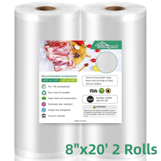 Cubepoint Vacuum Sealer Bags for Food (2Pack 8"x20') Food Saver Bags, Seal a Meal Bags,Food Saver Storage Seal a Meal