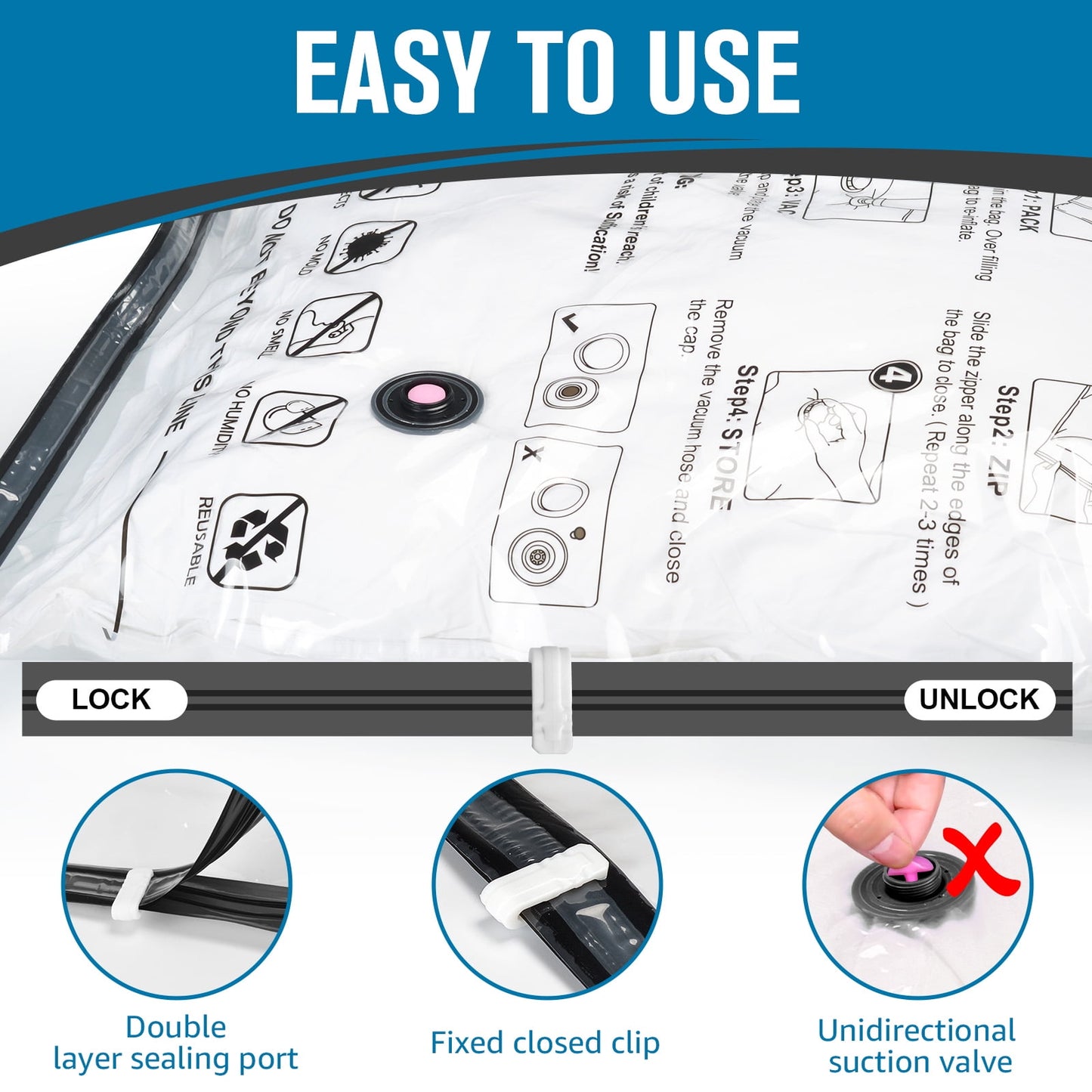 Cubepoint 12 Jumbo Vacuum Storage Bags, Space Saver Bags, Vacuum Bags, Airtight Double Zipper Vacuum Seal Bags for Clothes, Comforters, Blankets