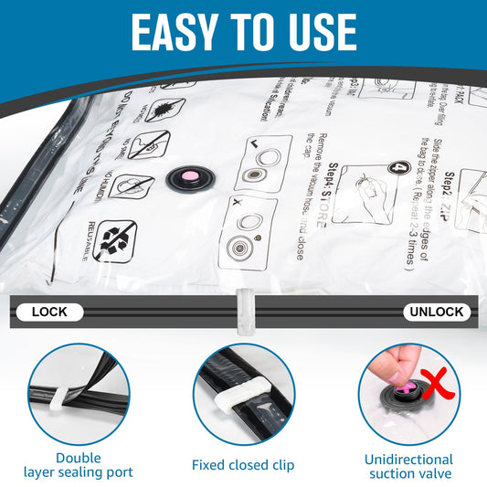 Cubepoint 12 Jumbo Vacuum Storage Bags, Space Saver Bags, Vacuum Bags, Airtight Double Zipper Vacuum Seal Bags for Clothes, Comforters, Blankets