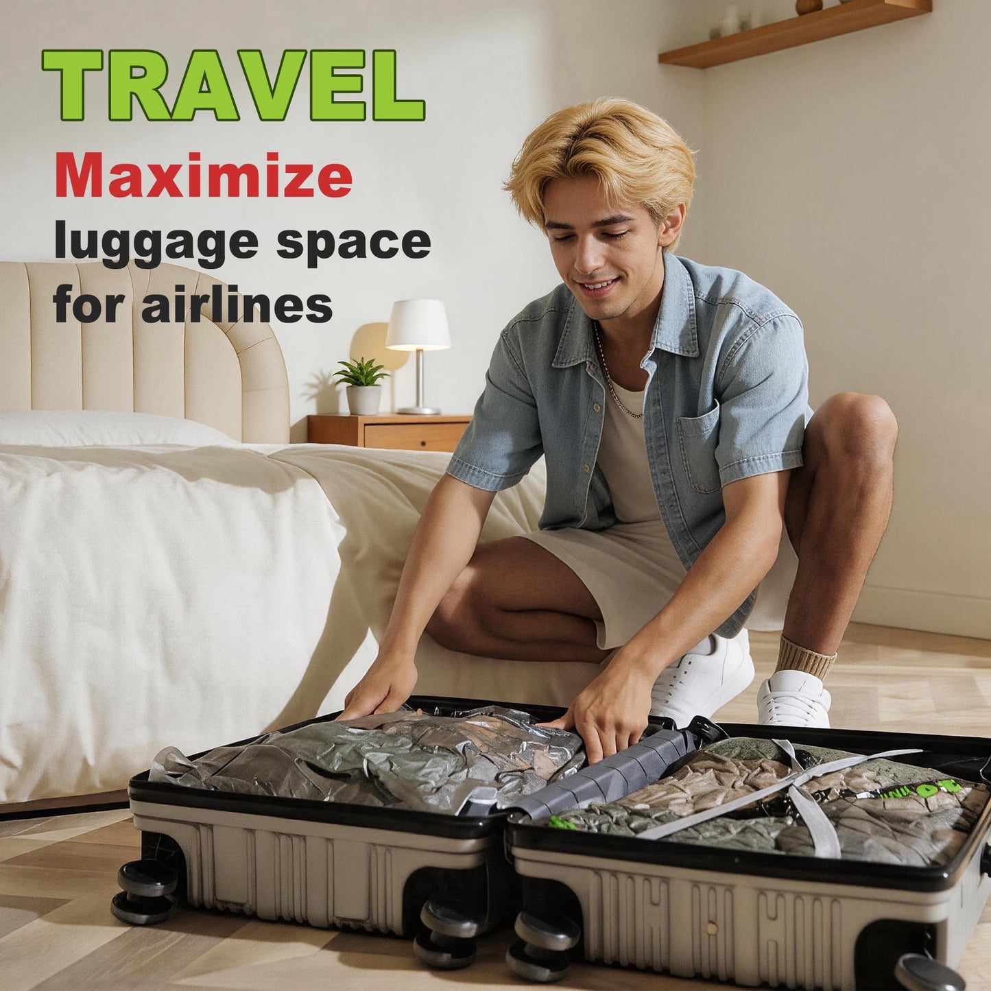 Cubepoint 15 Bags Travel Vacuum Bags with Rechargeable Air Pump, Carry-on Size Travel Vacuum Storage Bags for Luggage and Suitcase, Vacuum Compression Bags for Clothes and Travel