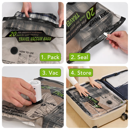 Cubepoint 15 Bags Travel Vacuum Bags with Rechargeable Air Pump, Carry-on Size Travel Vacuum Storage Bags for Luggage and Suitcase, Vacuum Compression Bags for Clothes and Travel