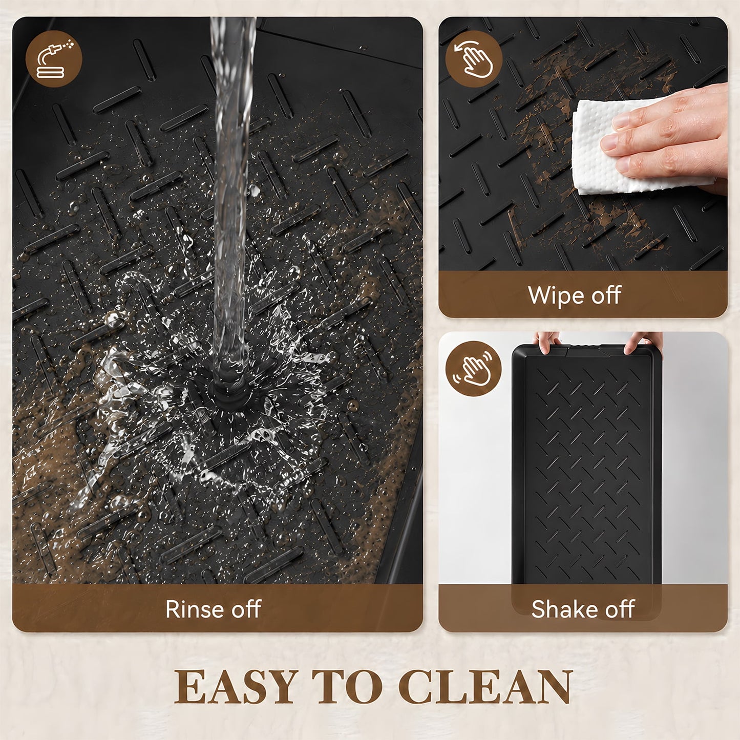 Cubepoint 2PCS Large Rubber Boot Tray, Waterproof Non-Slip Doormat for Entryway, All-Weather Versatile Pet Food Mats Tray with Raised Edge, 27.5"x16" Boot Mat Tray for Shoe Organizer Indoor/Outdoor