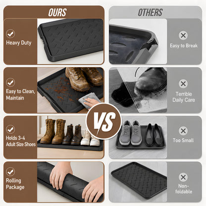 Cubepoint 2PCS Large Rubber Boot Tray, Waterproof Non-Slip Doormat for Entryway, All-Weather Versatile Pet Food Mats Tray with Raised Edge, 27.5"x16" Boot Mat Tray for Shoe Organizer Indoor/Outdoor