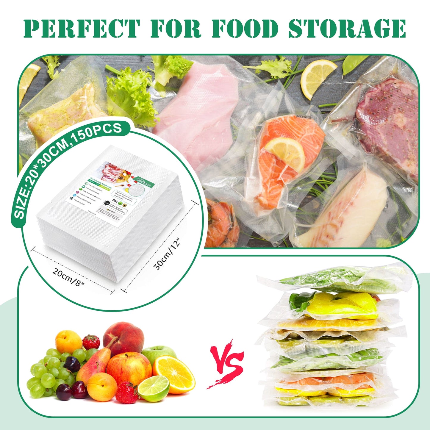 Cubepoint 8"x 12"x150 Vacuum Sealer Bags For Food Saver, Vacuum Seal Food Storage Bags,Pre-cut Seal a Meal Bags