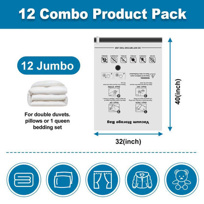 Cubepoint 12 Jumbo Vacuum Storage Bags, Space Saver Bags, Vacuum Bags, Airtight Double Zipper Vacuum Seal Bags for Clothes, Comforters, Blankets