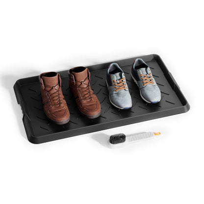 Cubepoint Waterproof Non-Slip Rubber Boot Tray, Large Shoe Trays for Entryway, All-Weather Versatile Boot Mat Tray with Raised Edge, 27.5"x16" Rubber Mat for Shoe Organizer Indoor/Outdoor Use