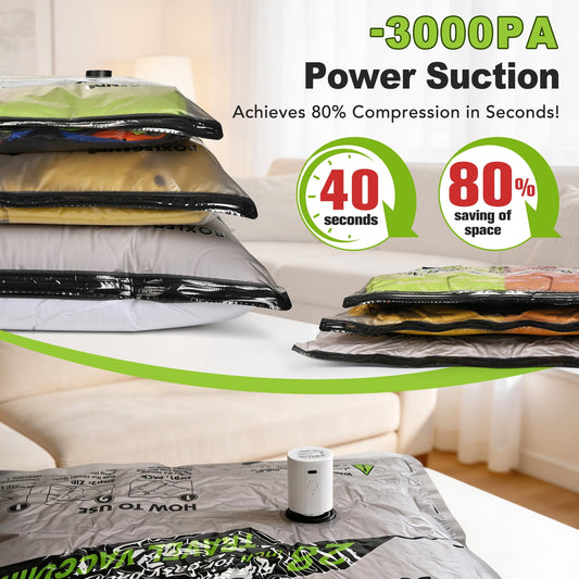 Cubepoint 10 Combo Vacuum Storage Bags for Travel with Electric Pump, Portable Vacuum Seal Bags for Luggage and Suitcase, Compression Bags for Clothes, Seasonal Storage